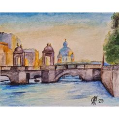 cityscape original painting river channels artwork river boat art sunset art watercolor home decor