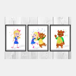 goldie and bear disney set art print digital files decor nursery room watercolor