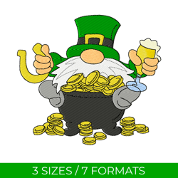 st. patricks day gnomes, embroidery design, embroidery file, pes embroidery designs, st. patricks day embroidery