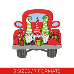 christmas gnomes, embroidery design, embroidery file, pes embroidery, gnomes embroidery, christmas truck