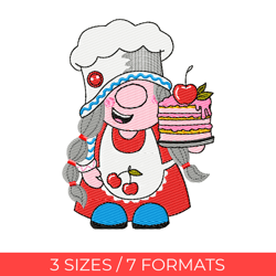 baker, embroidery file, pes embroidery designs, gnome embroidery, kitchen embroidery, bakery embroidery