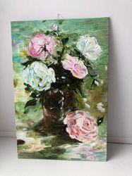 flowers original painting floral art handmade