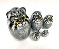 handmade matryoshka manul russian matryoshka nesting dolls with animals matryoshka cat gifts otocolobus manul pallas cat