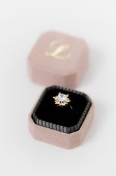 grand suede ring box monogrammed - octagon cover bottom - vintage style handmade monogram engagement wedding proposal