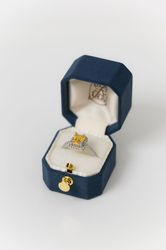 Ring Box OCTAGON Genuine Suede Monogrammed Velvet Vintage Style Handmade Vintage Antique Engagement Wedding Proposal