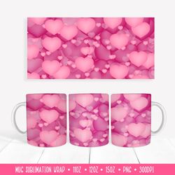 hearts mug  wrap sublimation. valentines mug