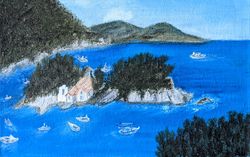 islands oil painting original art seascape greece islands boats sea 8x12 inches