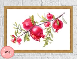 pomegranate cross stitch pattern , winter fruits , pdf instant download