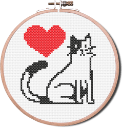 cat with red heart mini cross stitch pattern pdf instant download counted chart crossstitch