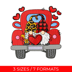 valentines day gnomes,  embroidery design, embroidery file, pes embroidery, jef embroidery, valentine day truck