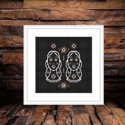 twins cross stitch pattern, easy counted cross stitch chart, animals cross stitch, hoop art, embroidery, twins xstitch