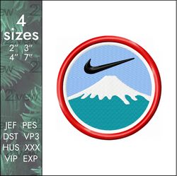 nike embroidery design, mountain circle patch swoosh classic logo, 4 sizes