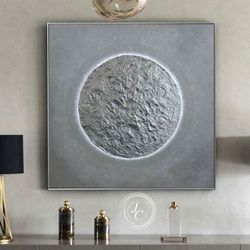 silver moon painting gray and silver abstract wall art full moon textured artwork original painting on canvas