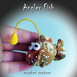 angler fish crochet pattern, brooch crochet pattern, funny fish pattern, crochet toy tutorial, tiny fish crochet guide