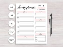 daily planner page printable, daily organizer, planner inserts, notebook refill, daily schedule, work planner