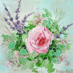 pink roses original oil painting flowers impasto floral artwork