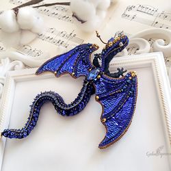 dragon brooch beaded dragon dragon jewelry woman embroidered dragon handmade brooch pin dragon blue dragon