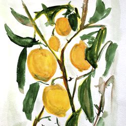 lemon original watercolor painting botanical original art 12 by 8