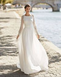 long wedding dress, chiffon wedding dress, simple wedding dress