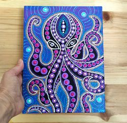 octopus dot painting original art octopus acrylic painting dot art textured artwork dotted canvas 24x18 cm / 10x6"