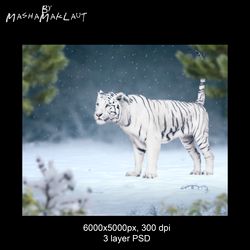 snow tiger digital background layered psd