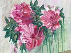 acrylic painting "flowers, pink peonies" original art