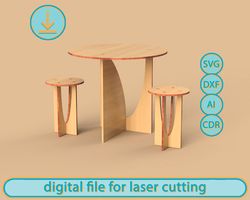 dollhouse buffet set - table and chair - digital laser cut files, svg for laser cutting, 1/6 scale furniture