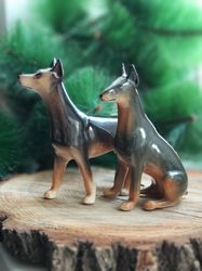 set- 2 figurines doberman, doberman pincher statuette ceramic