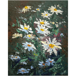 daisies original oil painting flowers impasto floral artwork