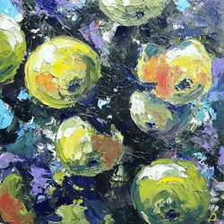 green apples original oil painting fruits impasto artwork