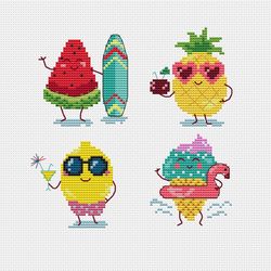 summer fruit cross stitch pattern fun little fruit counted cross stitch lemon cross stitch watermelon cross stitch