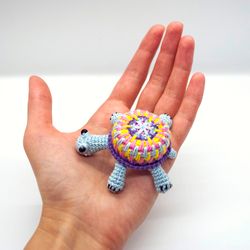 miniature crochet turtle multicolor, anxiety pet turtle, turtle keychain or car mirror pendant, colorful squishy toy