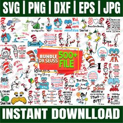 bundle 500 files dr seuss svg, cat in the hat svg, dr seuss hat svg, bundle png, cricut, cut files, digital download