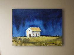 white house painting watercolor art minimalism landscape