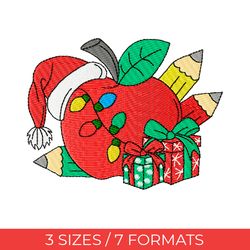 christmas apple, embroidery design, embroidery file, pes embroidery, gnomes embroidery, teacher embroidery