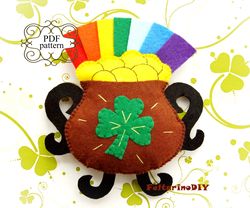 st patrick day felt ornaments patterns, st patrick day patterns, pot of gold, leprechaun gold, pdf felt pattern