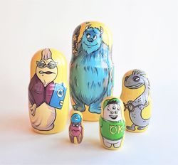 monsters, incorporated wooden nesting dolls matryoshka - russian dolls cartoon characters painted