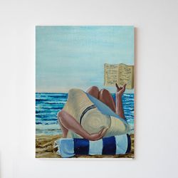 woman oil painting original wall artwork woman on the beach erotic painting