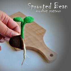 sprouted bean brooch crochet pattern, realistic plant tutorial, crochet flower guide, cute crochet bean, crochet jewelry