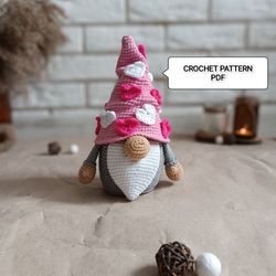 crochet pattern valentine gnome, crochet gnome amigurumi pattern, crochet gift pattern, crochet gnome pattern