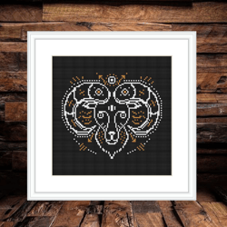 aries cross stitch pattern, horoscope cross stitch chart, animals cross stitch, hoop art, embroidery, aries xstitch