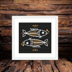 fish cross stitch pattern, horoscope cross stitch chart, animals cross stitch, hoop art, embroidery, fish xstitch