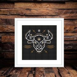 taurus sign cross stitch pattern, horoscope cross stitch chart, zodiac cross stitch, hoop art, embroidery, taurus sign