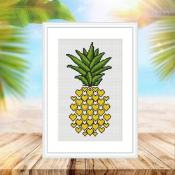 pineapple cross stitch pattern,  easy cross stitch chart, valentine's day, cross stitch, embroidery, heart xstitch, love