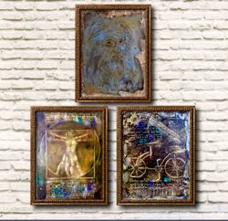 vintage artwork collection oil paintings vitruvian man leonardo da vinci original oil painting art deco