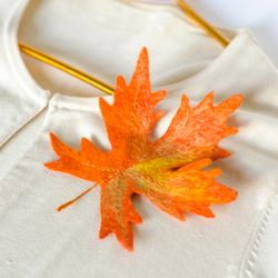 handmade orange maple leaf brooch for coat