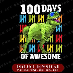 100 days of awesome png, 100 days of school png, dinosaur t-rex dino kids boys png, 100th day with tally mark png