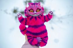 pink cheshire cat, art doll, poseable ooak art toy, action toy