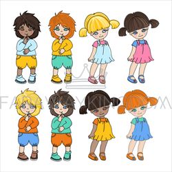 kid characters children cartoon vector illustration set