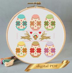 easter sampler pattern pdf cross stitch, easy embroidery diy, small pattern egg